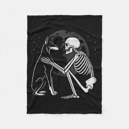 Couverture Polaire Squelette de Doberman Pinscher Lune Halloween Chie (Devant)