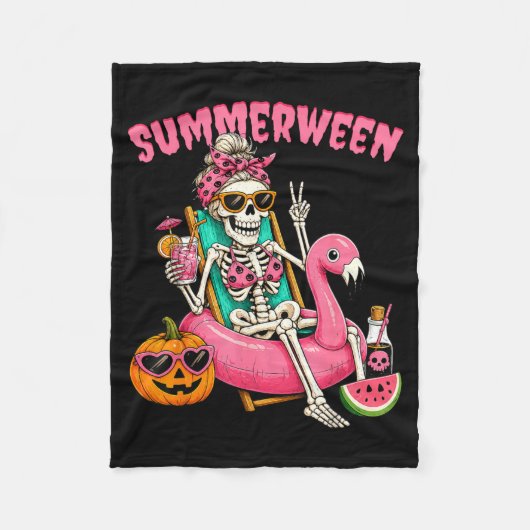 Couverture Polaire Squelette de fille drôle Summerween Coquette Léopa (Devant)
