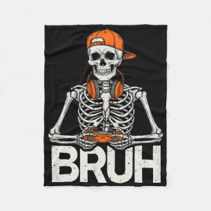 Couverture Polaire Squelette de gamer Bruh Halloween manette de jeu v