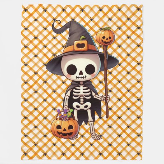 Couverture Polaire Squelette d'Halloween blanc mignon (Devant)