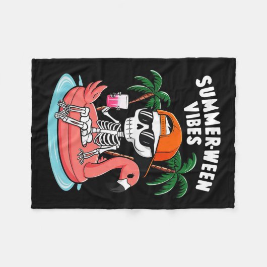 Couverture Polaire Squelette Flamant rose Summerween Vibes Halloween  (Devant (Horizontal))