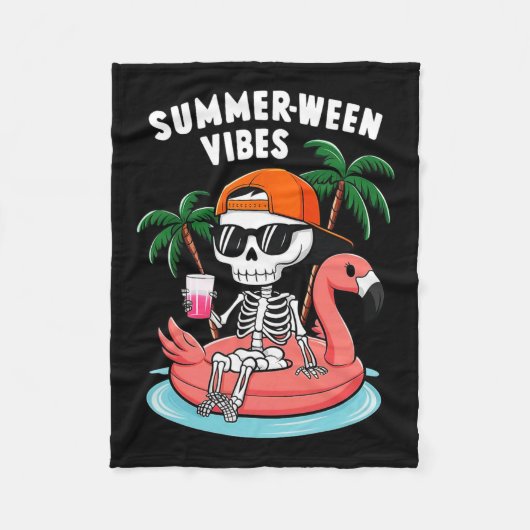 Couverture Polaire Squelette Flamant rose Summerween Vibes Halloween  (Devant)