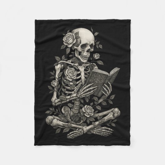 Couverture Polaire Squelette lisant des fleurs Halloween créatif (Devant)