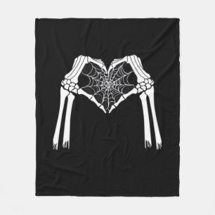 Couverture Polaire Squelette Mains Cobweb Coeur (Blanc) Classique