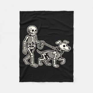 Couverture Polaire Squelette menant un chien Crâne drôle d'animal pou