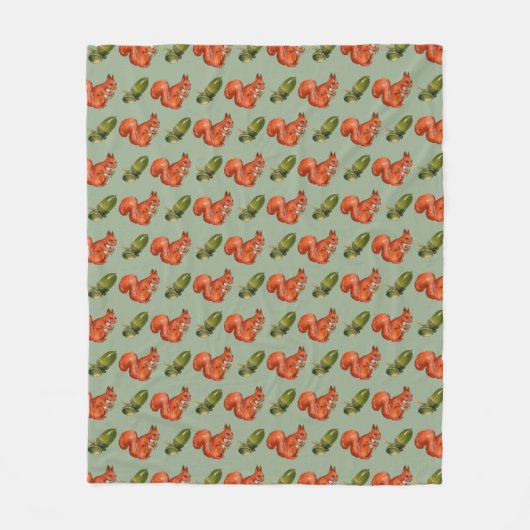 Couverture Polaire Squirrel and Acorn Pattern Green (Devant)