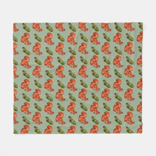 Couverture Polaire Squirrel and Acorn Pattern Green (Devant (Horizontal))