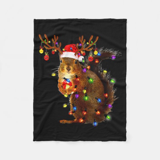 Couverture Polaire Squirrel Christmas Tree Lights Reindeer Santa Hat  (Devant)