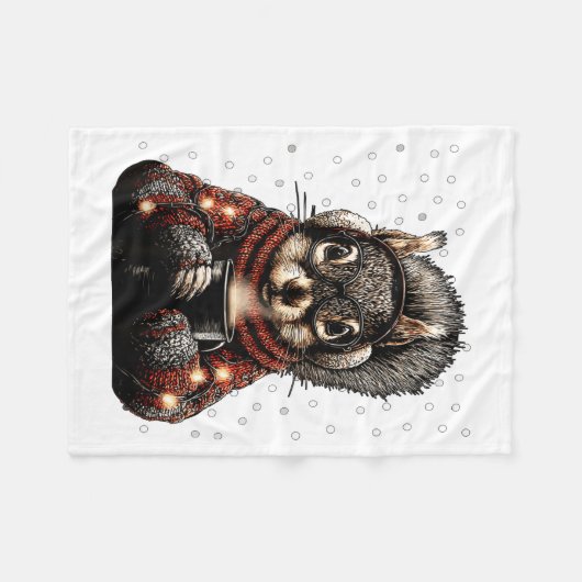 Couverture Polaire Squirrel With Gles Christmas Lights Funny Coffee W (Devant (Horizontal))