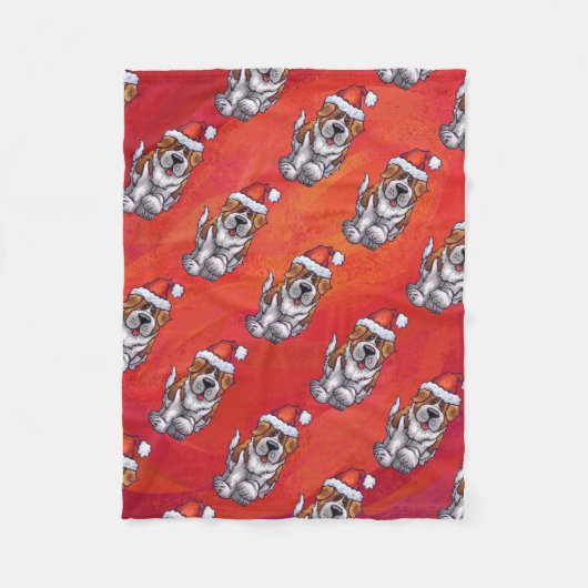 Couverture Polaire St Bernard en Motif Casquette sur rouge (Devant)