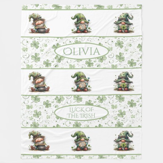 Couverture Polaire St. Patrick’s Day Gnome Pattern with Shamrocks  (Devant)