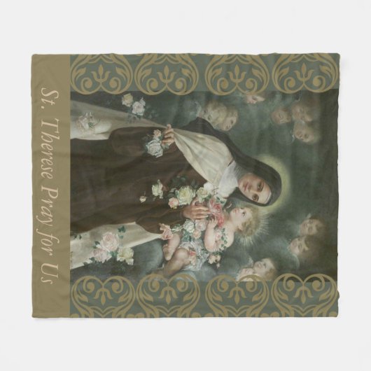Couverture Polaire St Therese peu de roses d'anges d'anges de fleur (Devant (Horizontal))