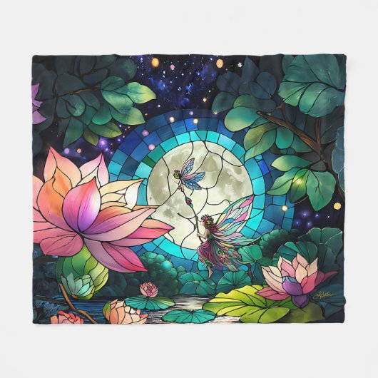 Couverture Polaire Stained Glass Little Fairy With Dragonfly (Devant (Horizontal))