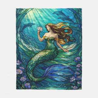 Couverture Polaire Stained Glass Mermaid Art