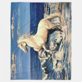 Couverture Polaire Stalion blanc, cheval andalou dans l'océan/paysage (Devant)