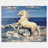 Couverture Polaire Stalion blanc, cheval andalou dans l'océan/paysage (Devant (Horizontal))