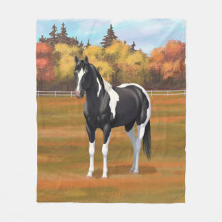 Couverture Polaire Stallion Cheval Pinto Peinture Noir