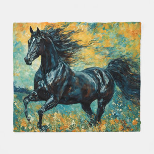 Couverture Polaire Stallion noir galopant