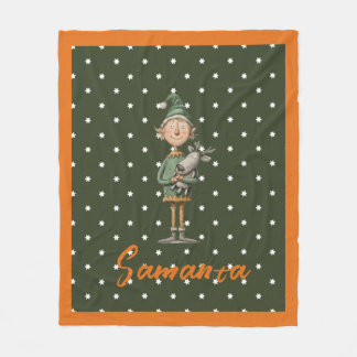 Couverture Polaire Star pattern christmas elf reideer beige name