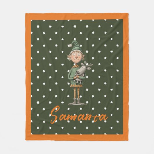 Couverture Polaire Star pattern christmas elf reideer beige name (Devant)
