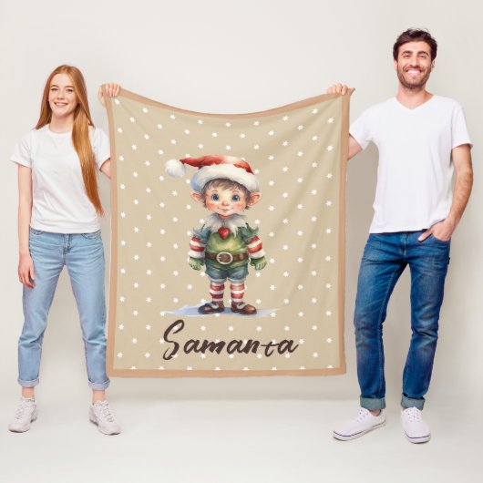 Couverture Polaire Star pattern gnome blue beige name (En situation)