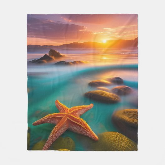 Couverture Polaire Starfish sur la plage à Sunrise (Devant)
