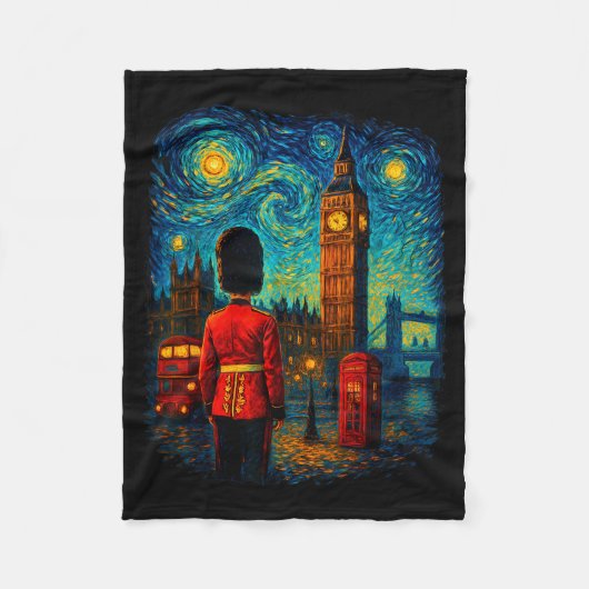 Couverture Polaire Starry Night London Red Telephone Box Queen's Guar (Devant)