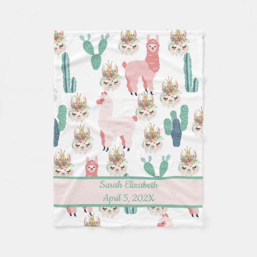 Couverture Polaire Statistiques Bébé Cute Rose Llama et Green Cactus (Devant)