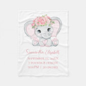 Couverture Polaire Statistiques de naissance Bébé rose Eléphant Bébé  (Devant)