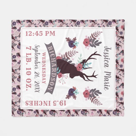 Couverture Polaire Statistiques de naissance de bébé fille avec tête (Devant (Horizontal))