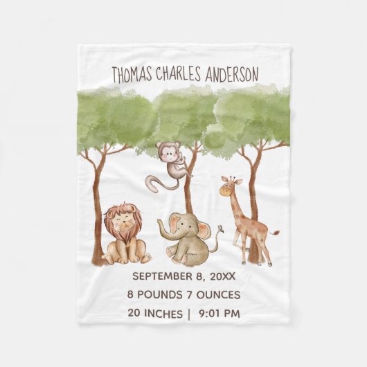 Couverture Polaire Statistiques de naissance Forêt Jungle Safari Anim (Devant)