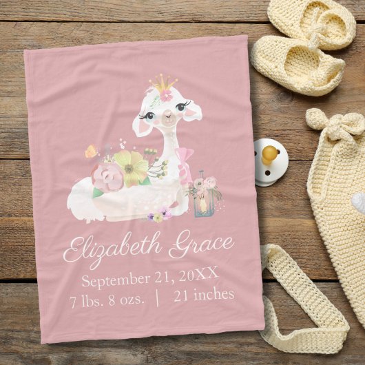 Couverture Polaire Statistiques de naissance Llama rose et blanc Fleu