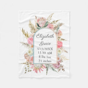 Couverture Polaire Statistiques de naissance personnalisées Fleur ros