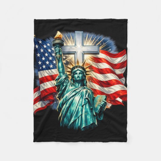 Couverture Polaire Statue de la Liberté avec drapeaux et croix (Devant)