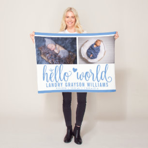 Couverture Polaire Statue de monogramme bleu Hello World pour bébé