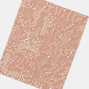 Couverture Polaire Stella nom personnalisé notes musicales boho rose