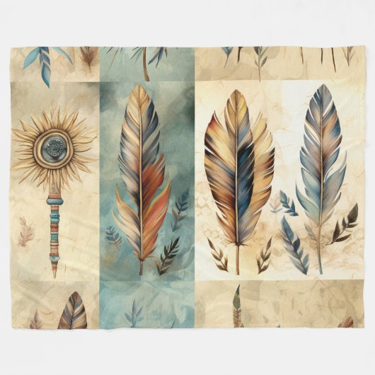 Couverture Polaire Stick de médecine des plumes tribales Aztec (Devant (Horizontal))