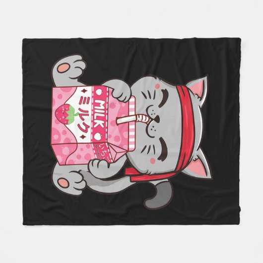 Couverture Polaire Strawberry Shake Strawberry Milk Cat Kawaii Neko A (Devant (Horizontal))