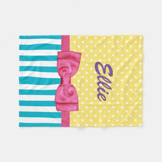 Couverture Polaire Stripes printanières et Pois Bow rose et nom (Devant (Horizontal))