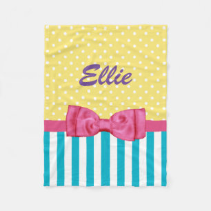 Couverture Polaire Stripes printanières et Pois Bow rose et nom
