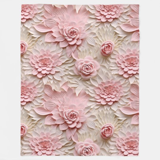 Couverture Polaire Style 3D élégante Embossée Flore Relief rose (Devant)