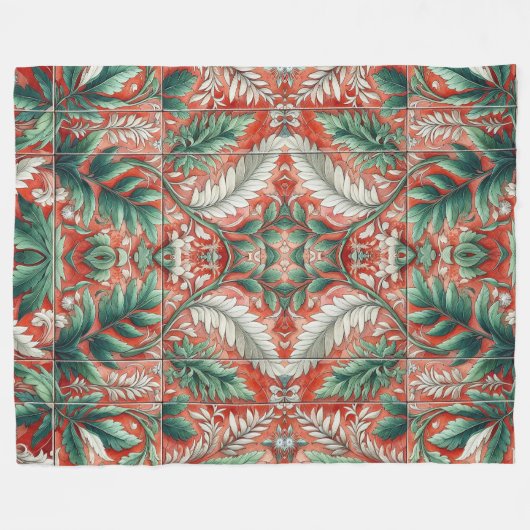 Couverture Polaire Style Carrelage Rouge Conception de feuillage (Devant (Horizontal))