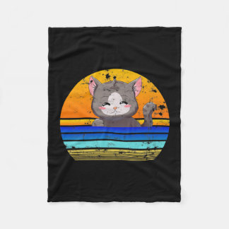 Couverture Polaire Style Cat Sunset Retro 80s | Cadeau Vintage