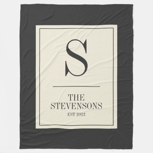 Couverture Polaire Style Classic Famille Monogramme Est Noir Blanc (Devant)