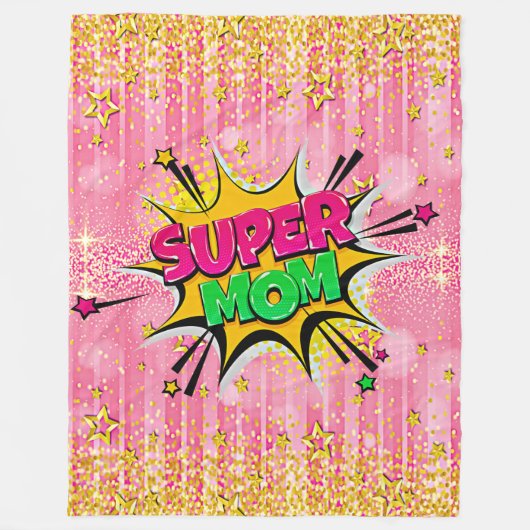 Couverture Polaire Style comique Pop Art Retro Pink Gold Super Mom (Devant)