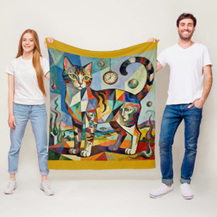 Couverture Polaire Style Cubiste Surreal Art Chat