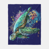 Couverture Polaire Style d'aquarelle sous-marine de tortue marine (Devant)