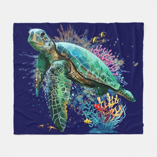 Couverture Polaire Style d'aquarelle sous-marine de tortue marine (Devant (Horizontal))