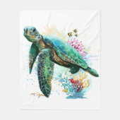 Couverture Polaire Style d'aquarelle sous-marine de tortue marine (Devant)