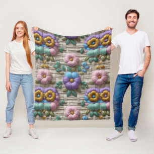 Couverture Polaire Style Floral Brodé   Doux et Confortable